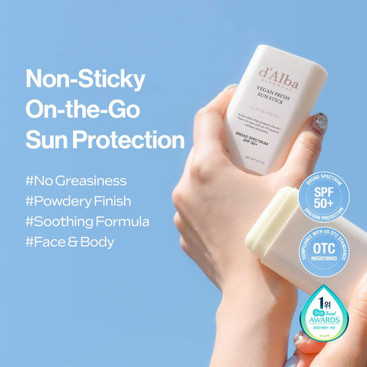 Air Fit Fresh Sun Stick, OTC BROAD SPECTRUM SPF 50+, Non-Sticky On-The-Go Sun Protection, Outdoor Essential Vegan NEW Type Sun Stick, Silky & Fresh, Korean Skin Care (0.7 Oz.)