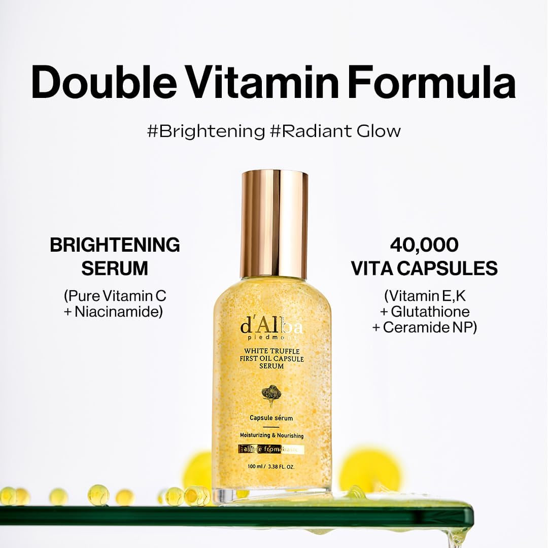 White Truffle Oil Capsule Serum, Daily Vita Boost for Luminous Skin, Double Vitamin Formula, Big Size (3.38Fl. Oz.)