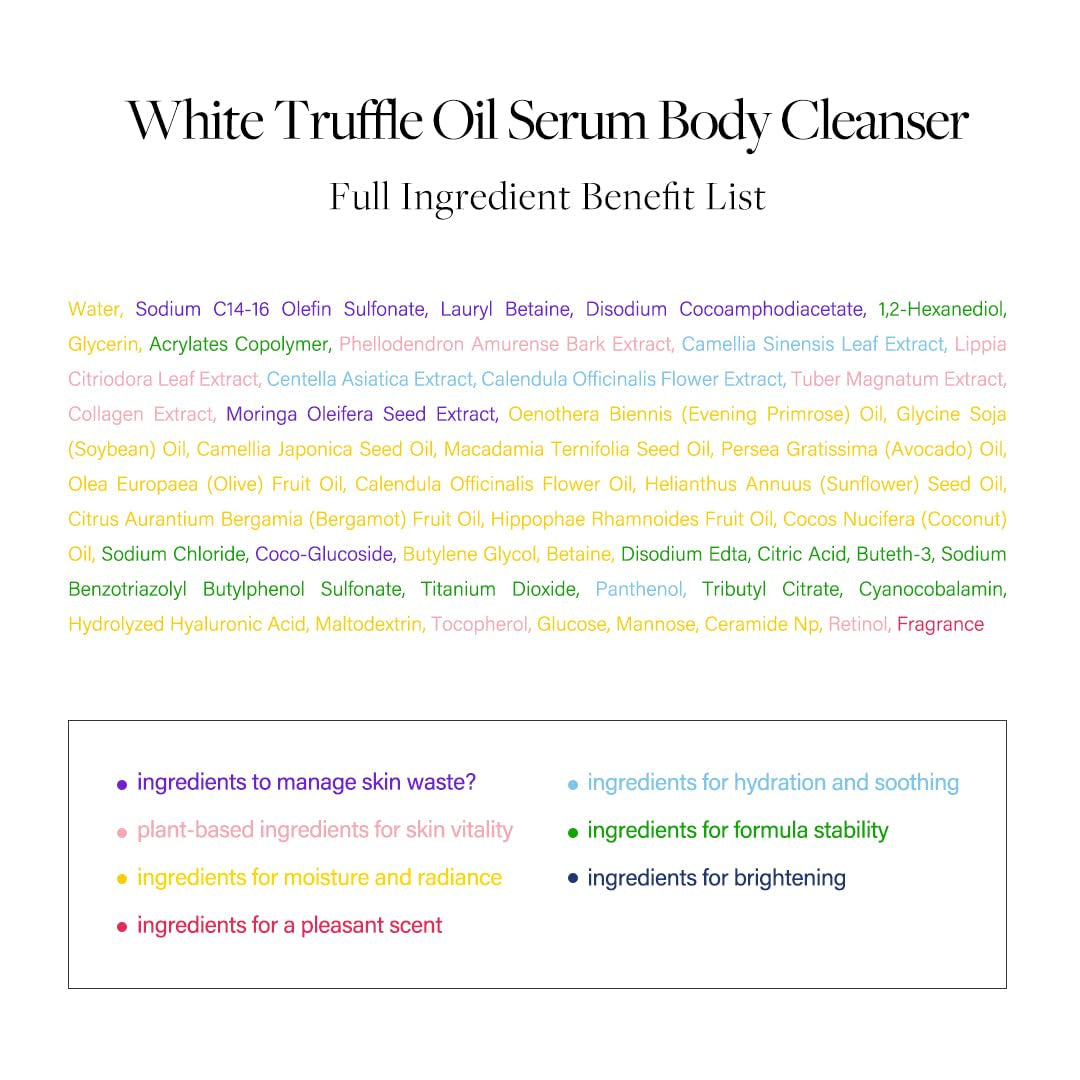 White Truffle Oil Serum Body Cleanser 275Ml, Vegan, Moisturizing and Mild Formula, Rich Gentle Lather