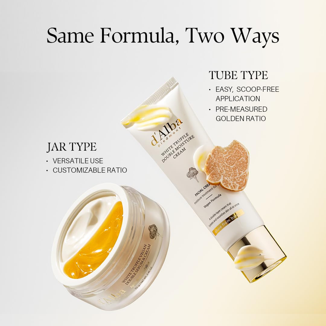 Italian White Truffle Double Serum & Cream, Vegan Skincare, 2-In-1 Face Moisturizer, Vegan Collagen, Skin Firming and Tightening, Non Comedogenic, Suitable for All Skin Types (2.46 Oz)