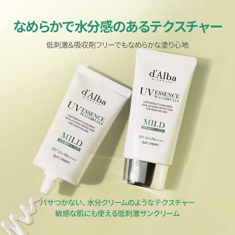 D'Alba [ORIGINAL] MILD MINERAL SUNSCREEN SPF50+PA+++ Vegan, Chemical-Free for Super Sensitive and Post-Procedure Skin, Non-Greasy, UVA/UVB Protection (Pink, 50, Sun Protection Factor (SPF)) (Mild)