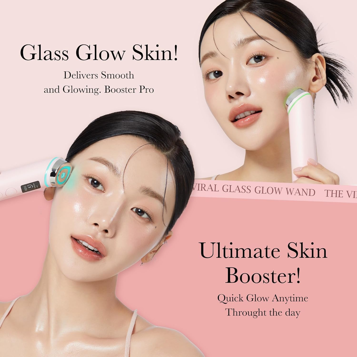 Age-R Booster Pro Pink | 6-IN-1 Real Glass Glow Beauty Massager | Looking Glass Skin | Korean Skin Care