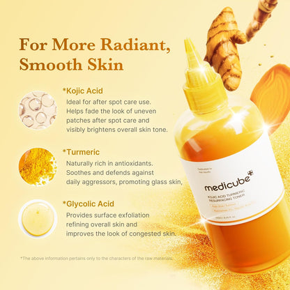 Kojic Acid Turmeric Smoothing Toner for Face & Body | Lightweight Toner for Balancing Uneven Skin Tone & Texture | Niacinamide, Glycolic Acid for Clear Glass Skin | 8.45 Fl.Oz