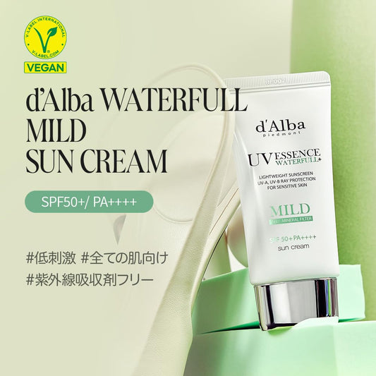 D'Alba [ORIGINAL] MILD MINERAL SUNSCREEN SPF50+PA+++ Vegan, Chemical-Free for Super Sensitive and Post-Procedure Skin, Non-Greasy, UVA/UVB Protection (Pink, 50, Sun Protection Factor (SPF)) (Mild)