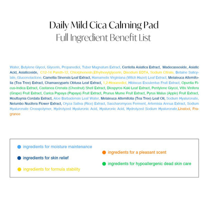 Daily Mild Cica Calming Pad, Calming and Soothing Pads, Gentle Exfoliation