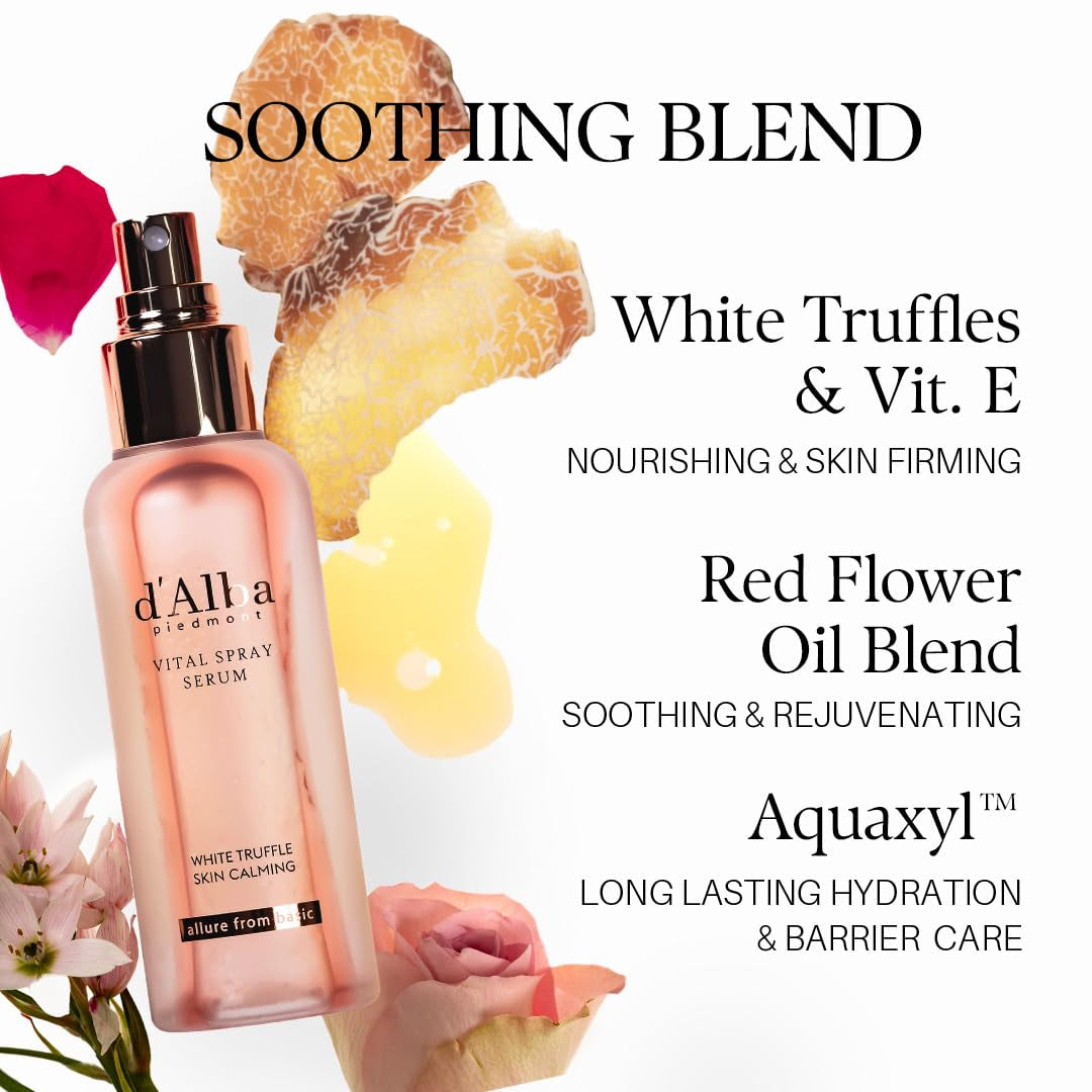 Italian White Truffle Vital Spray Serum, Vegan Skin Care, Calming and Hydrating Facial Mist for Red and Sensitive Skin, Glow Serum, Surfactant Free, All in One, Korean Skin Care