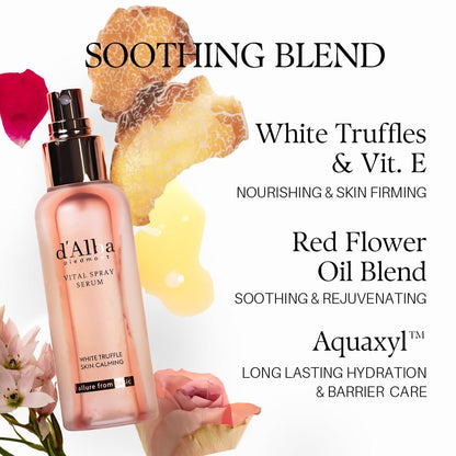 Italian White Truffle Vital Spray Serum, Vegan Skin Care, Calming and Hydrating Facial Mist for Red and Sensitive Skin, Glow Serum, Surfactant Free, All in One, Korean Skin Care