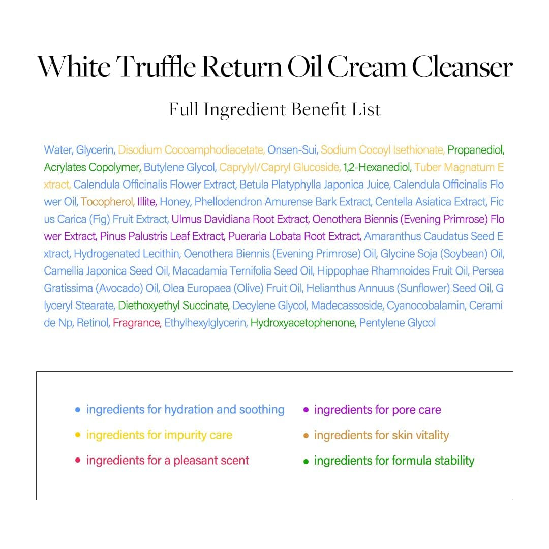 Italian White Truffle Return Oil Cream Cleanser, Vegan Skincare, Easy One Step Cleanser for Sebum & Makeup Removal, Hydrating Cleanser, for Sensitive Skin, Korean Skin Care