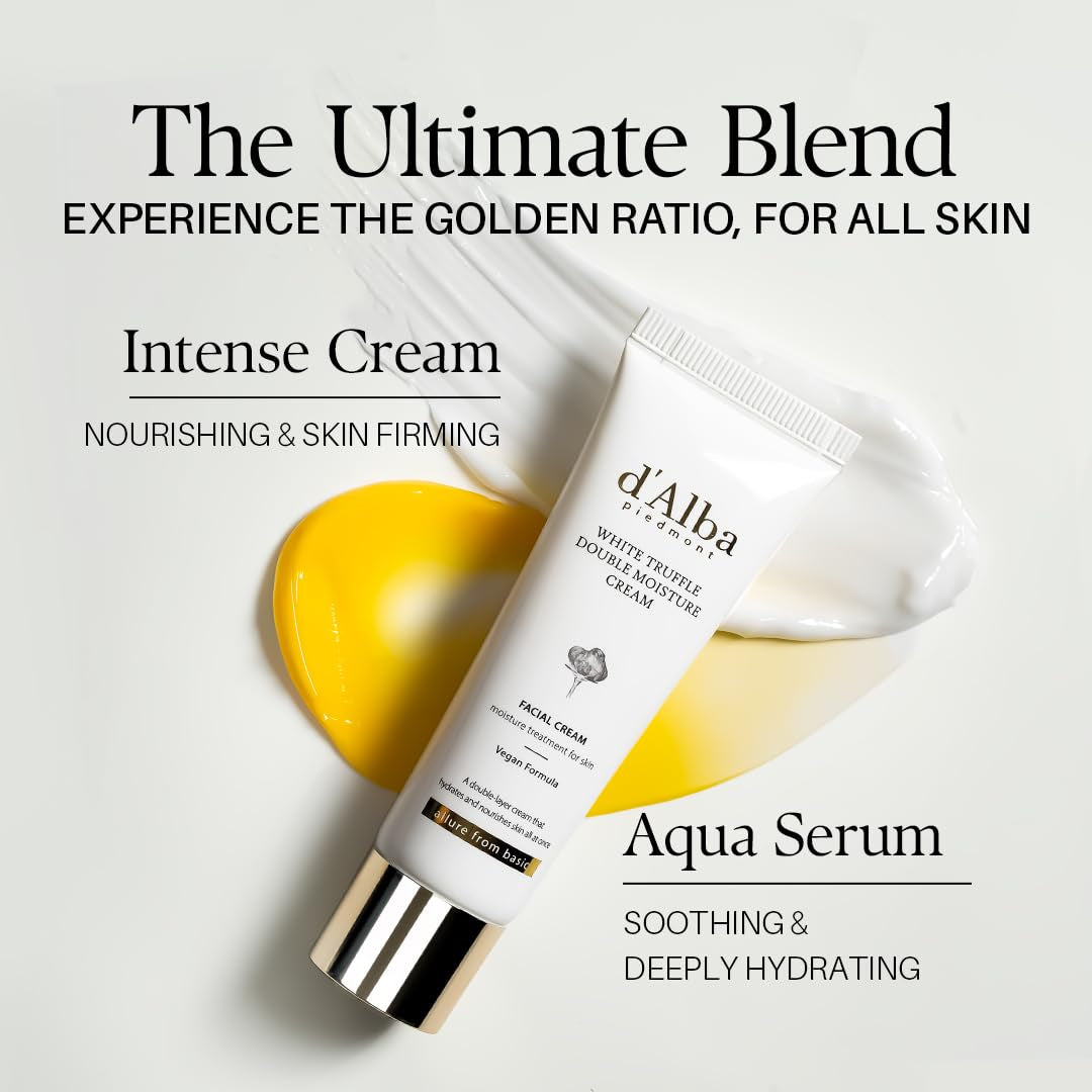 White Truffle Double Moisture Cream, 2-In-1 Face Moisturizer, Vegan Skincare, Vegan Collegen, Skin Firming and Tightening, Dual Formula in ONE Tube, Korean Skin Care (2.02 Oz)